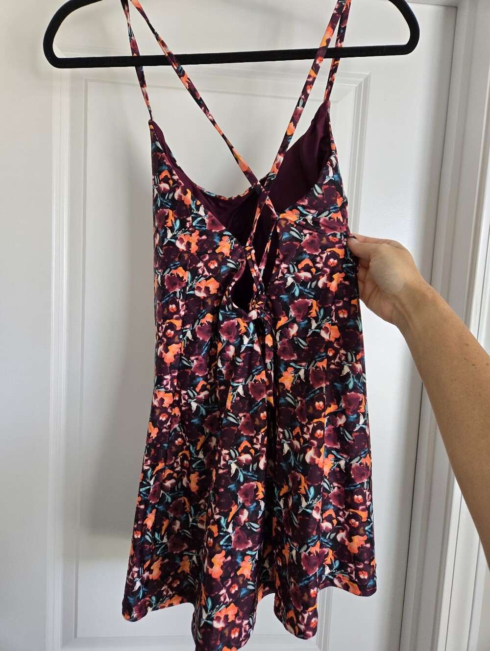 Floral Scoop Neck Swim Dress in Black and Coral - Picture 4 of 7